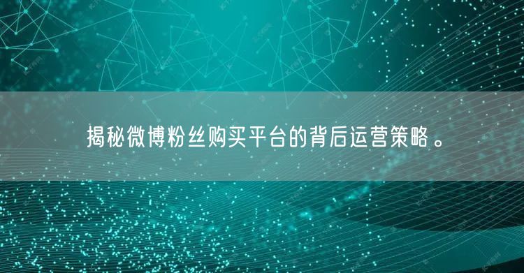 揭秘微博粉丝购买平台的背后运营策略。