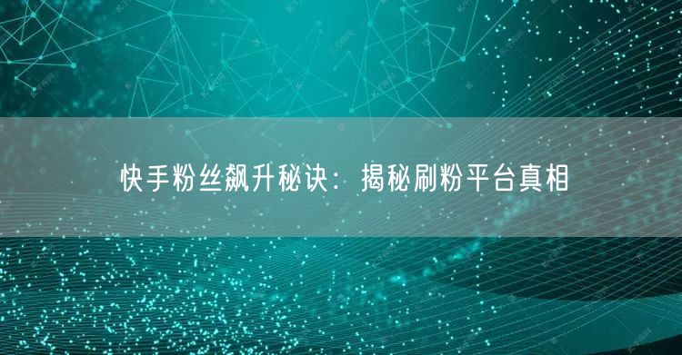 快手粉丝飙升秘诀：揭秘刷粉平台真相