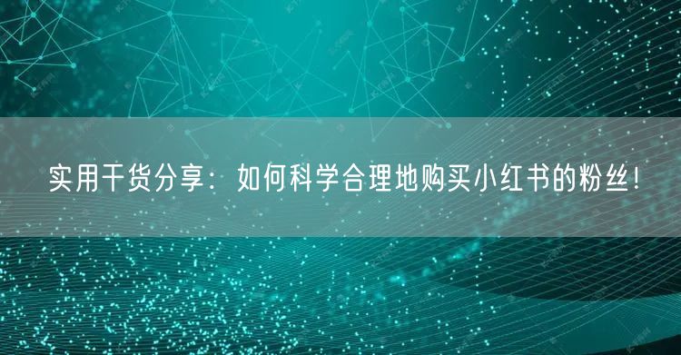 实用干货分享：如何科学合理地购买小红书的粉丝！