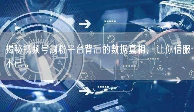 揭秘视频号刷粉平台背后的数据真相，让你信服不已。