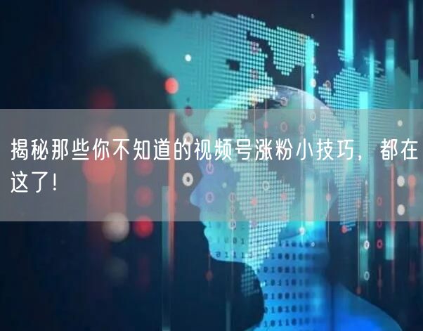 揭秘那些你不知道的视频号涨粉小技巧，都在这了！