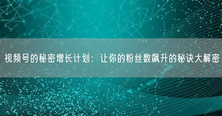 视频号的秘密增长计划：让你的粉丝数飙升的秘诀大解密