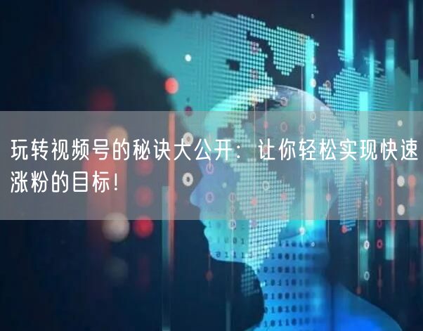玩转视频号的秘诀大公开：让你轻松实现快速涨粉的目标！