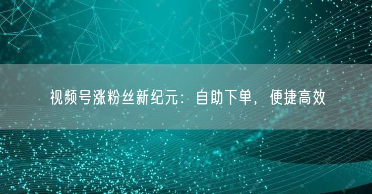 视频号涨粉丝新纪元：自助下单，便捷高效