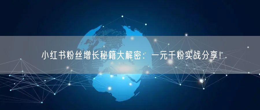 小红书粉丝增长秘籍大解密：一元千粉实战分享！