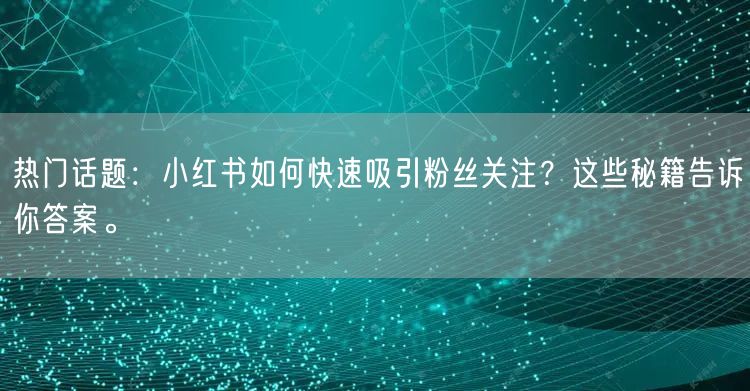 热门话题：小红书如何快速吸引粉丝关注？这些秘籍告诉你答案。