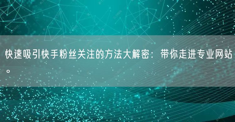 快速吸引快手粉丝关注的方法大解密：带你走进专业网站。