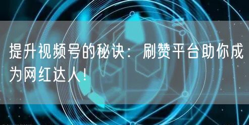 提升视频号的秘诀：刷赞平台助你成为网红达人！